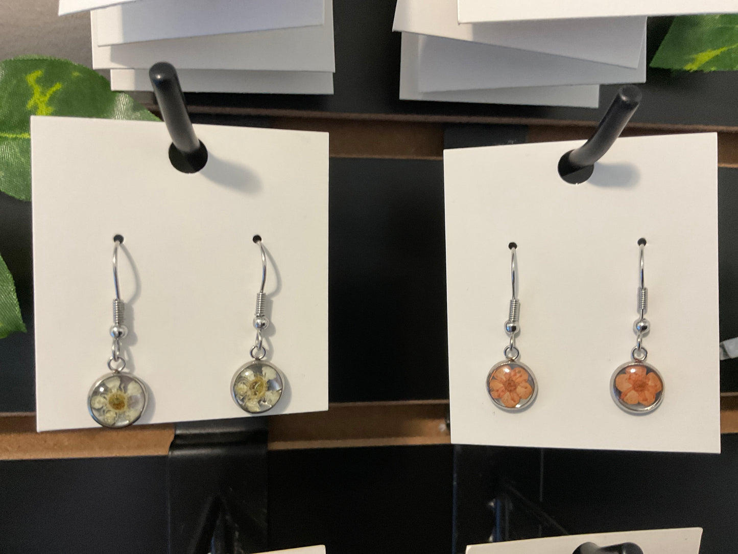 Dangle earrings, real dried flowers, stainless steel