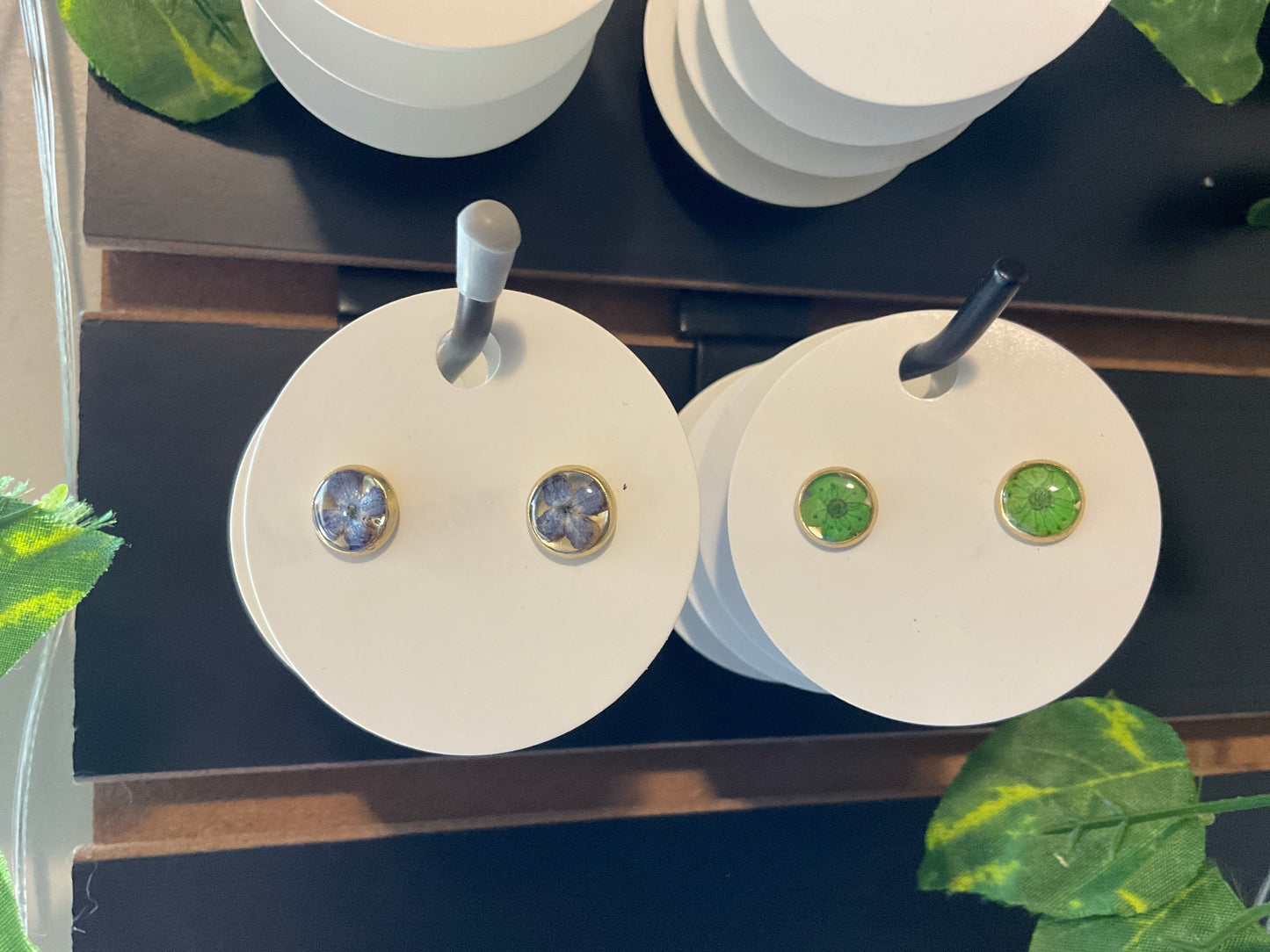Stud earrings, real dried flowers, stainless steel
