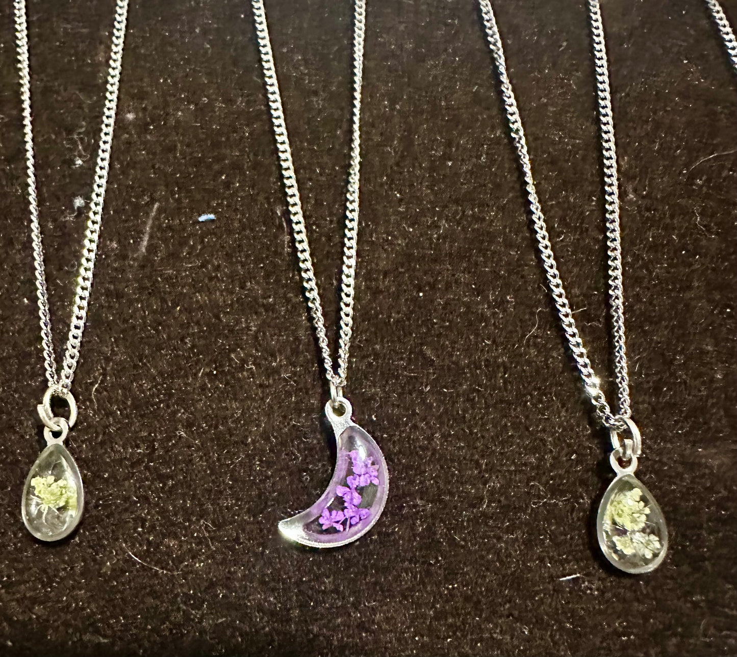 Necklaces, silver/stainless steel, real pressed florals
