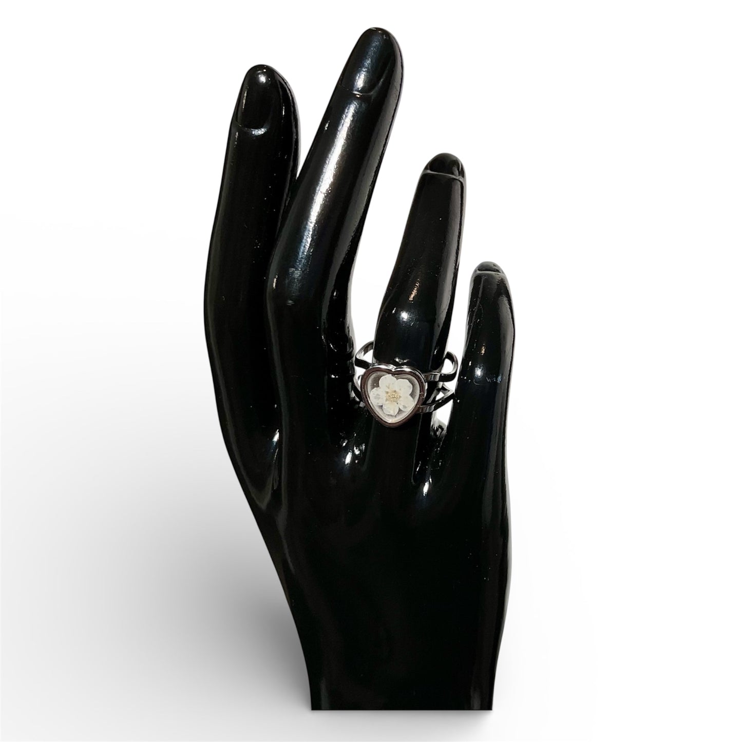 Heart Adjustable Rings, double open band, silver