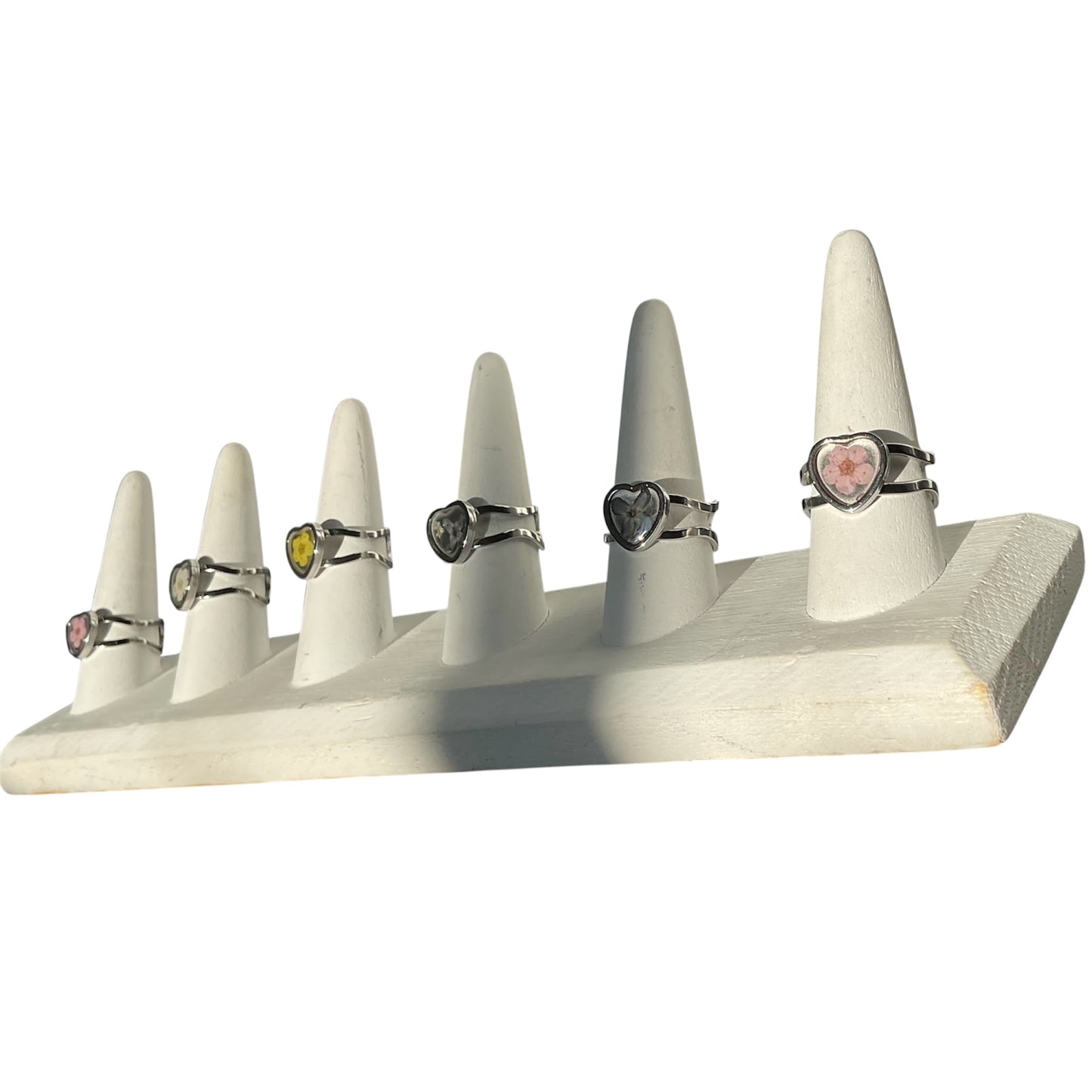 Heart Adjustable Rings, double open band, silver