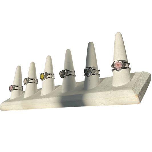 Heart Adjustable Rings, double open band, silver
