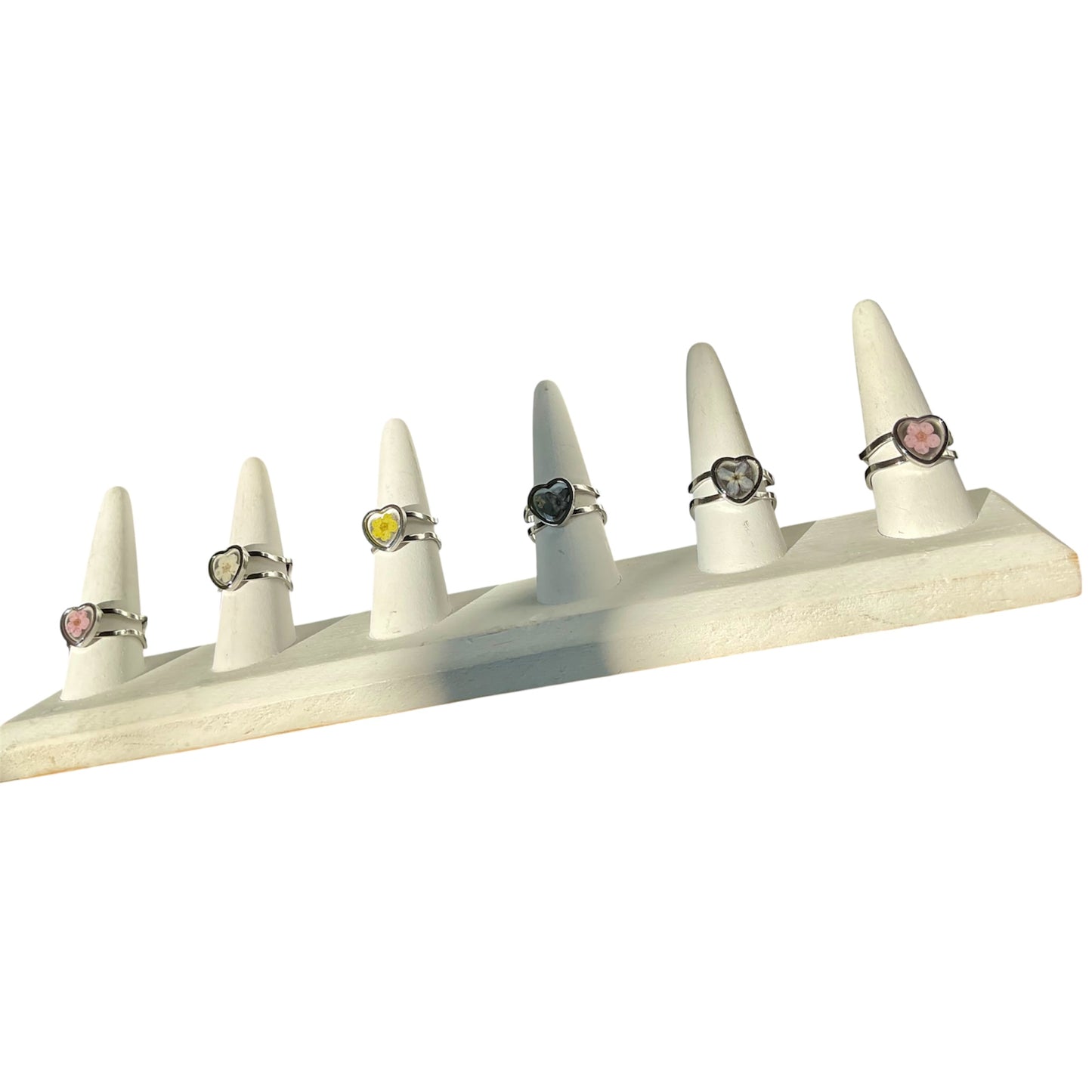 Heart Adjustable Rings, double open band, silver
