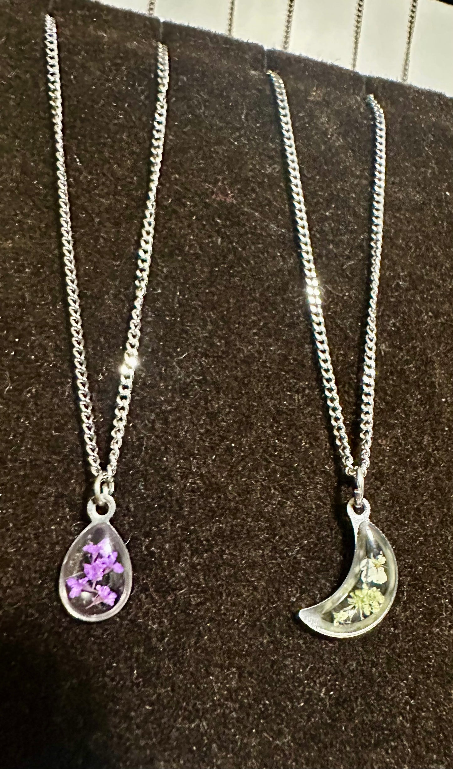 Necklaces, silver/stainless steel, real pressed florals