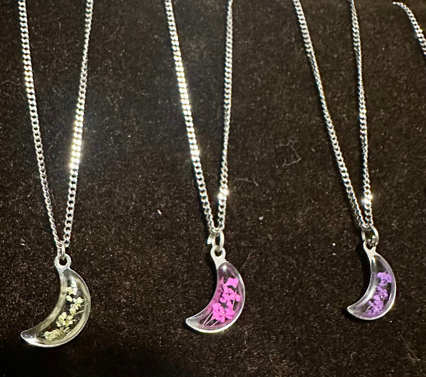 Necklaces, silver/stainless steel, real pressed florals