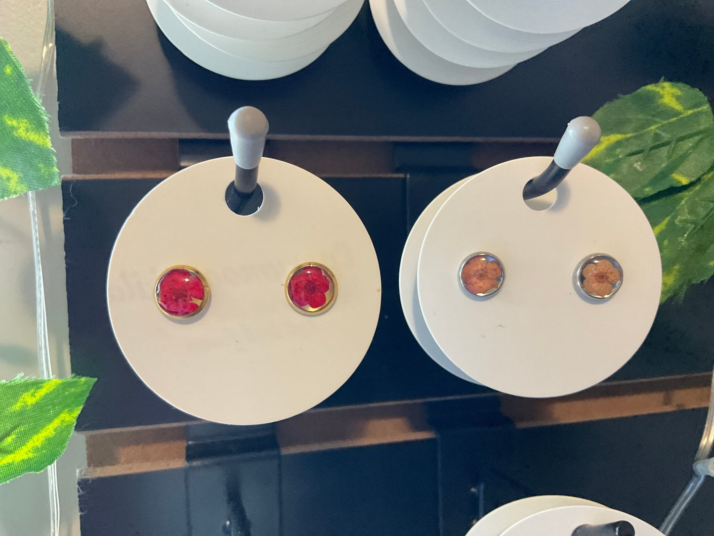 Stud earrings, real dried flowers, stainless steel
