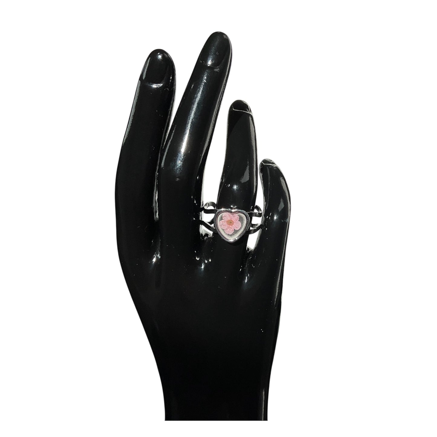 Heart Adjustable Rings, double open band, silver